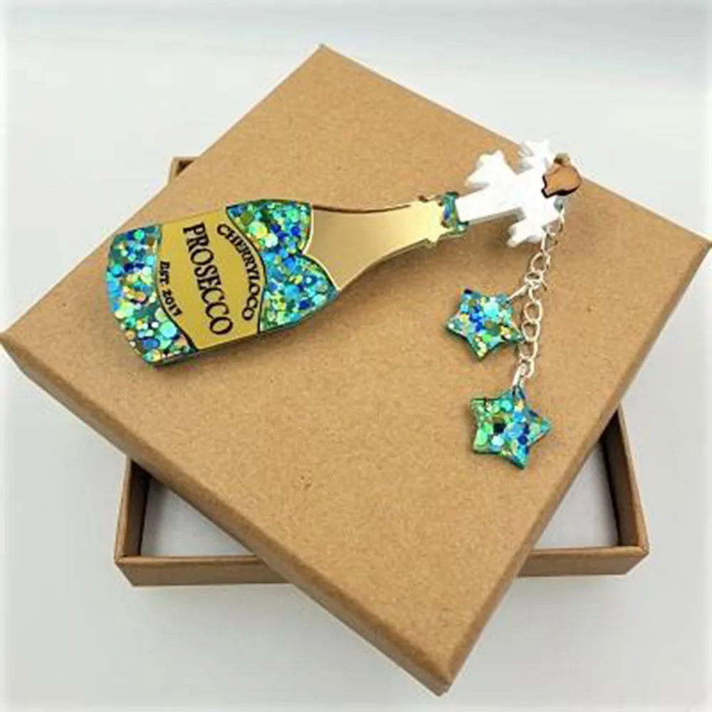 Prosecco Bottle Brooch by Cherryloco Jewellery
