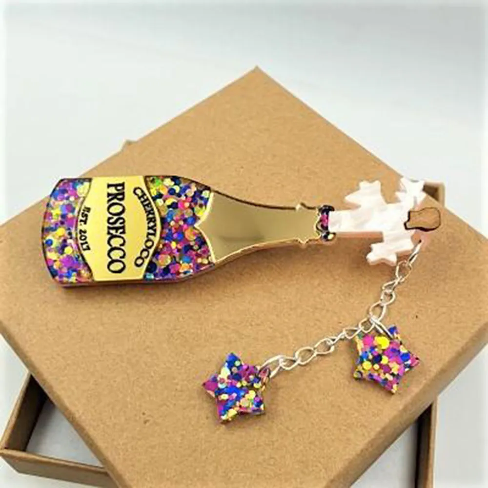 Prosecco Bottle Brooch by Cherryloco Jewellery