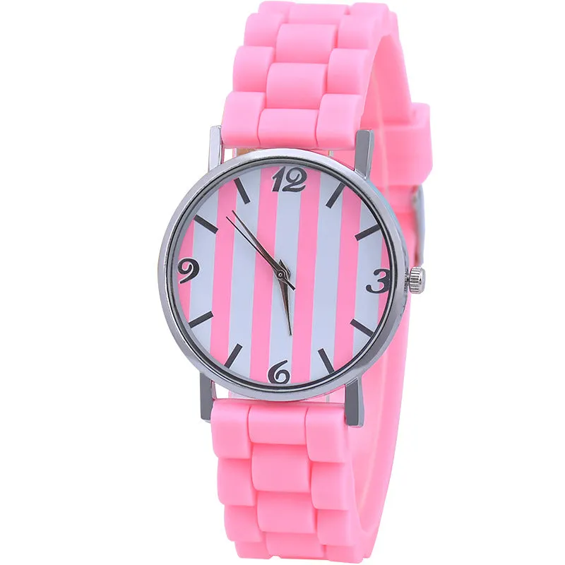 Sidiou Group Factory Dropshipping Fashion Classic Stripe Silicone Women Watch Simple Style Wrist Watch For Girl Casual Quartz Watches
