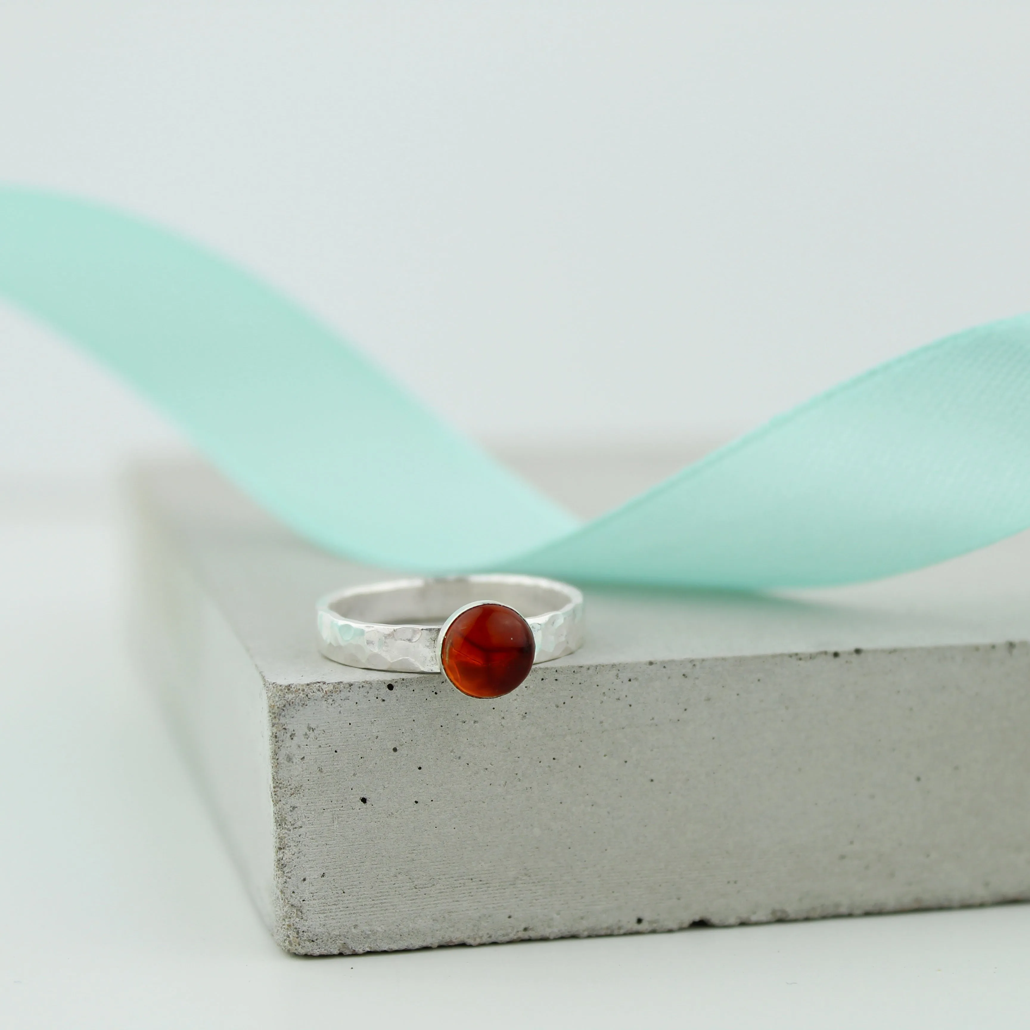 Silver Amber Gemstone Ring