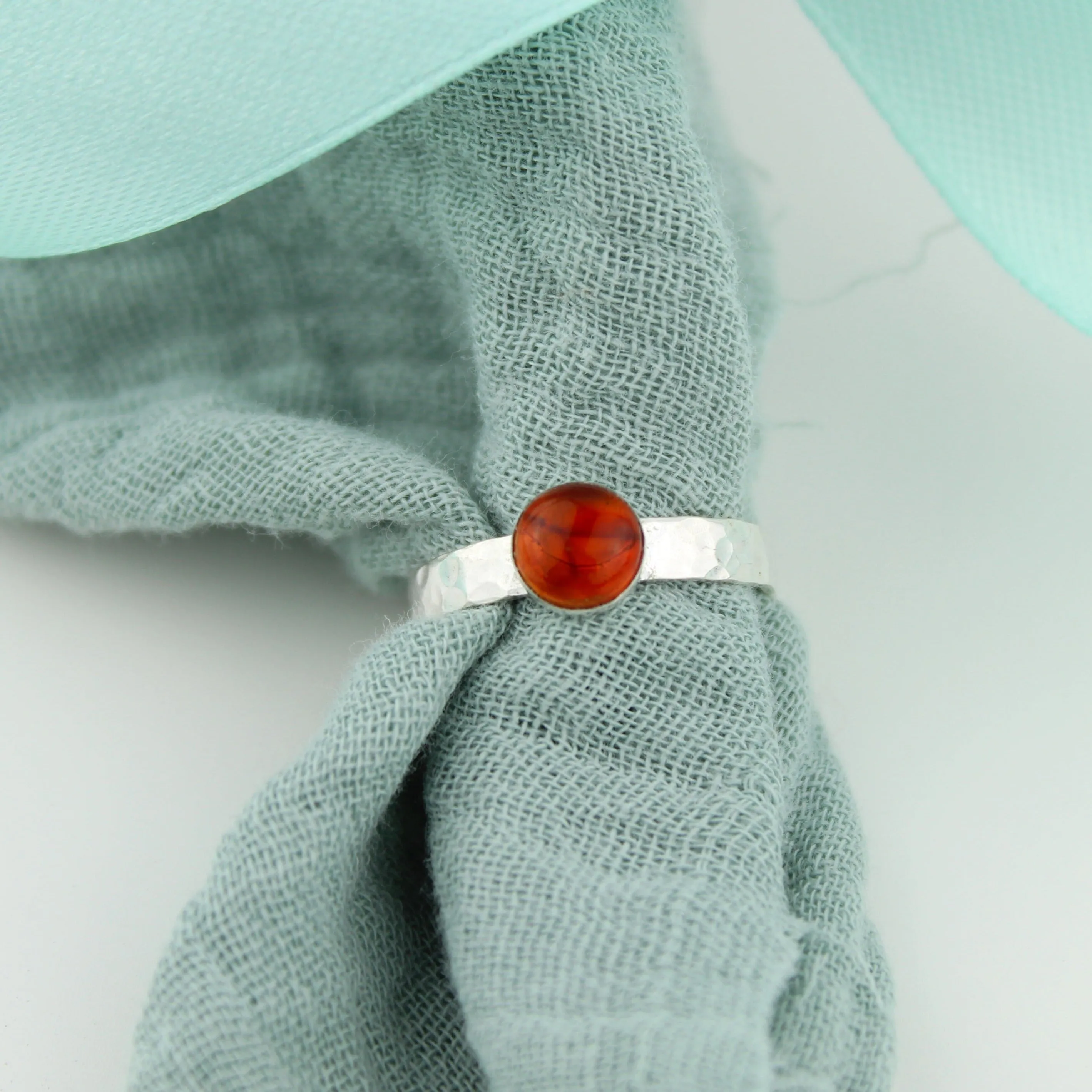 Silver Amber Gemstone Ring