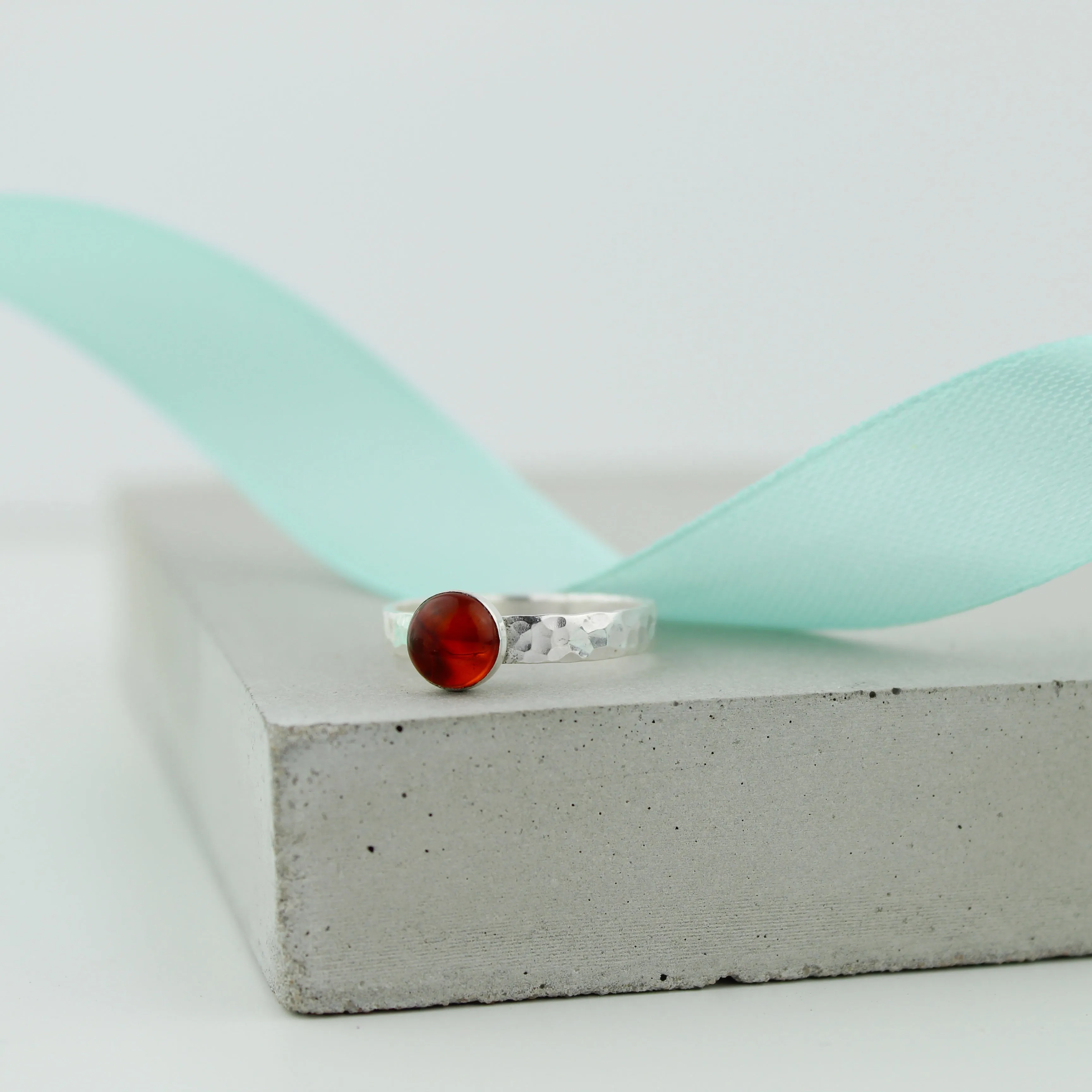 Silver Amber Gemstone Ring