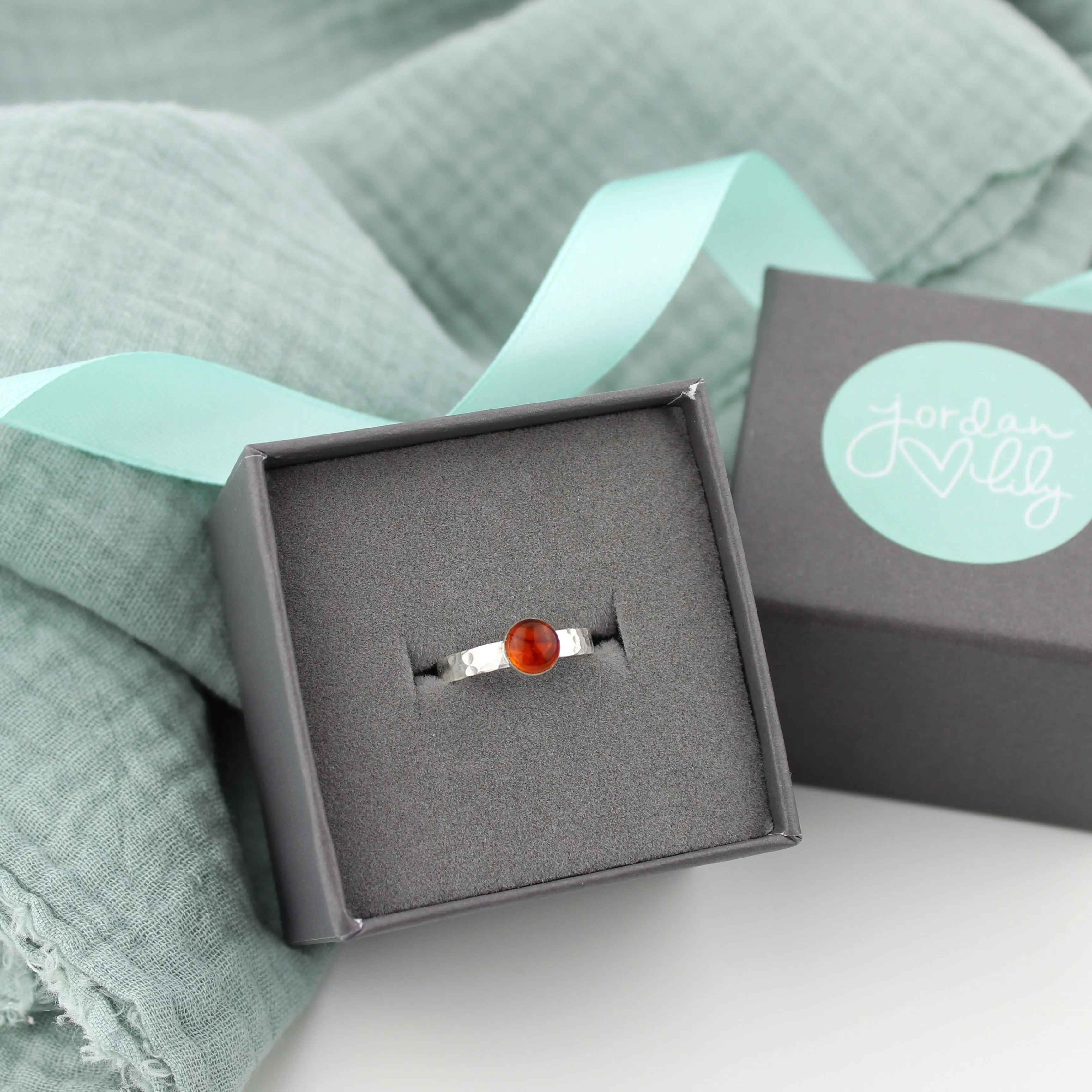 Silver Amber Gemstone Ring