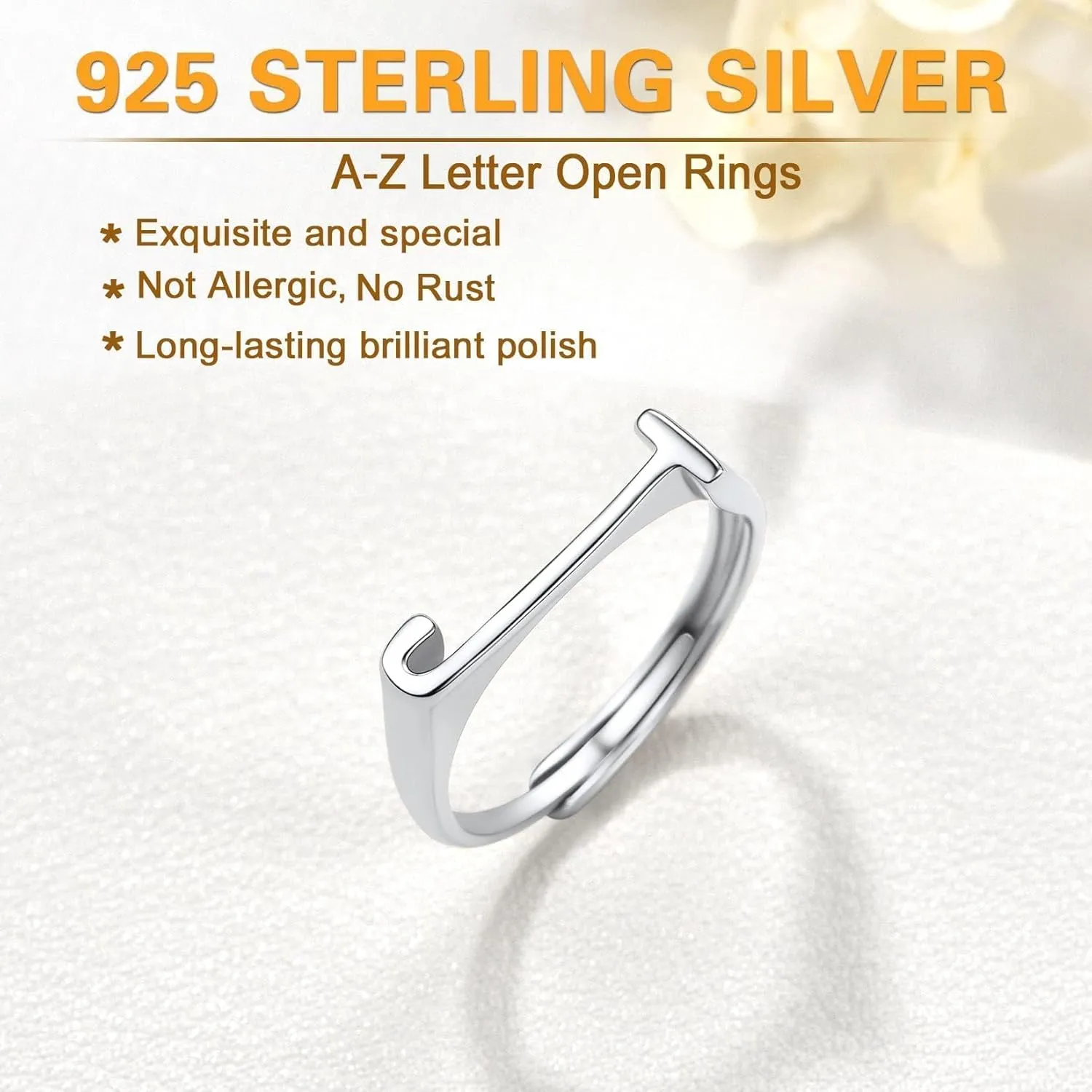 SILVERCUTE 925 Sterling Silver Initial Rings for Women,Adjustable Capital Letter Ring Hypoallergenic,Minimalist 925 Silver Rings for Mother Daughter
