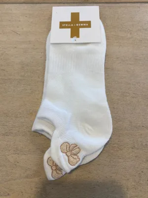 Stella and Gemma Ankle Socks White with Gold Embroidered Bow on Heel 7788