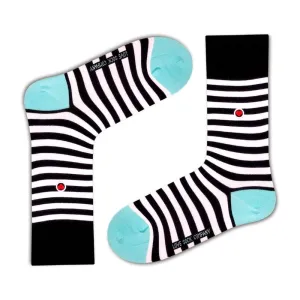Striped Patterned Fun Crew Socks for Women Simplicity Socks Black (W)