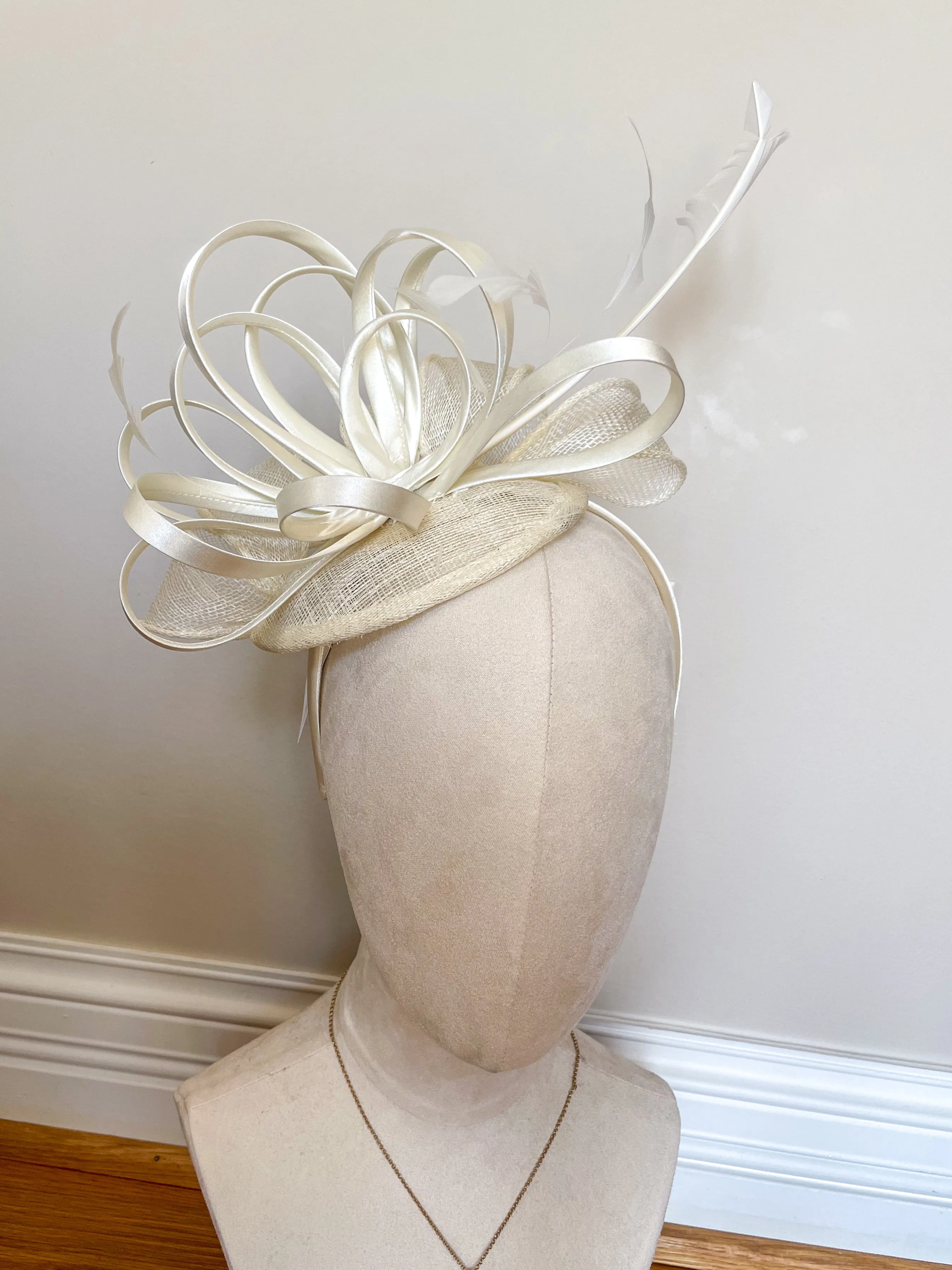 White Bold Feather Fascinator