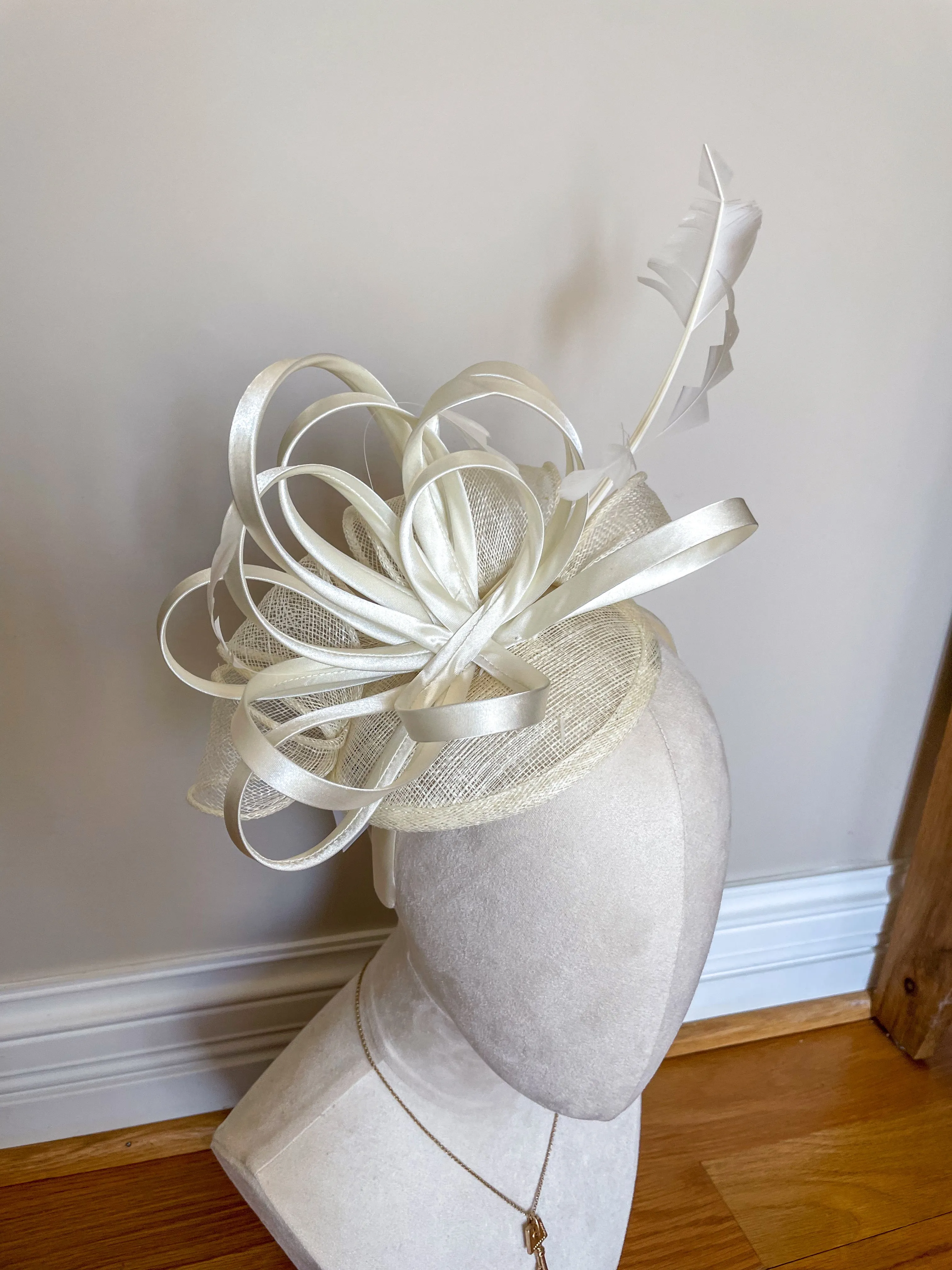 White Bold Feather Fascinator