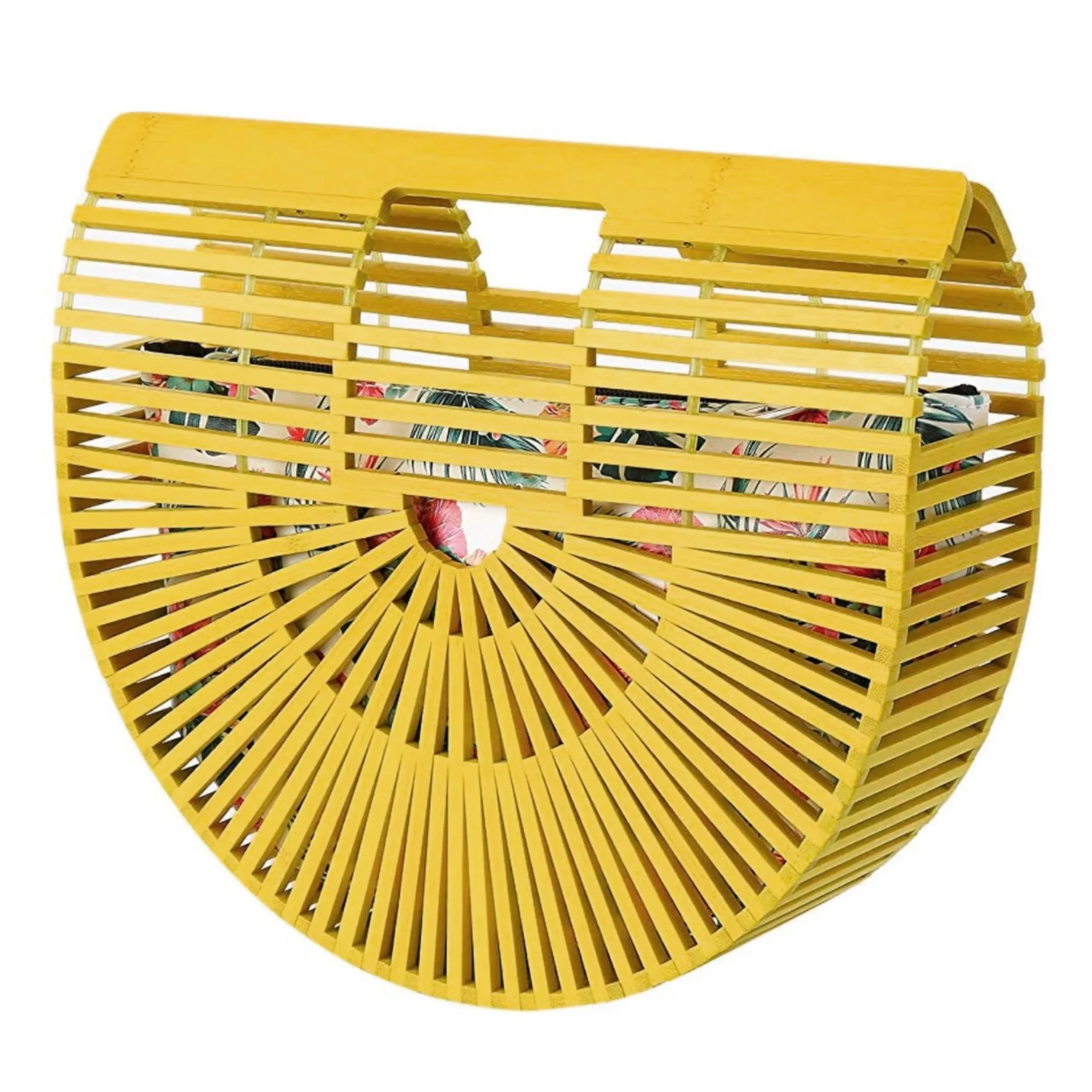 Women'S Bamboo Handbag, Yellow, Handmade Tote For Summer, Great Gift